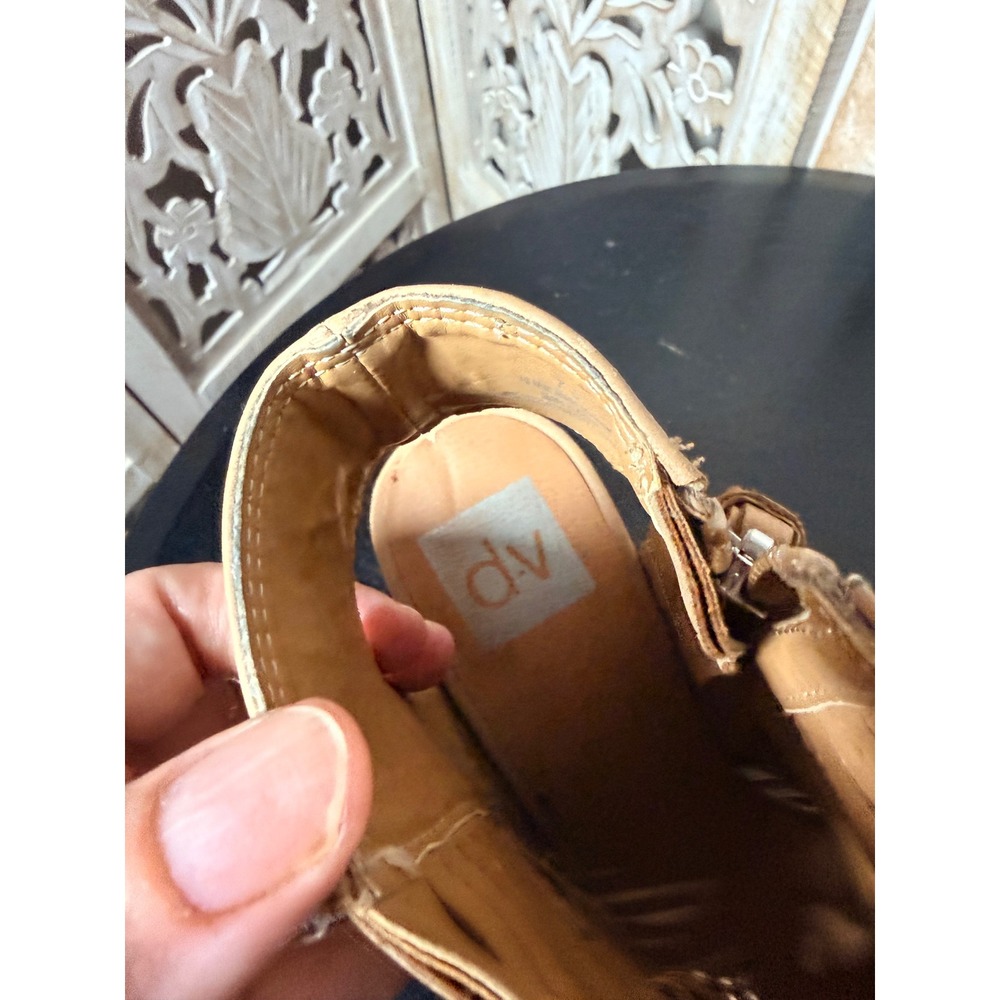 DV Dolce Vita Tan Faux Suede Woven Cage Block Heel Sandals Open Toe Booties 7.5 - Picture 6 of 10